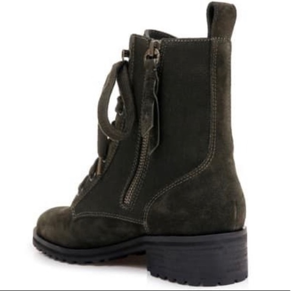 Hermilla Dark Green Combat Boots Size 7.5 – Suede & Canvas Lace-Up Ankle Boot - Picture 3 of 14